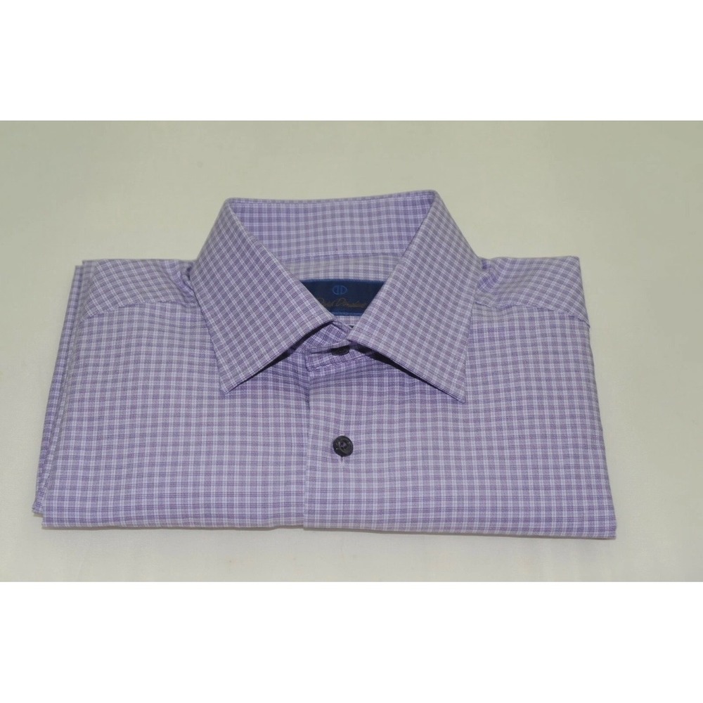 David Donahue Dress Shirt Mens 17.5‎ 32/33 Purple Check Long Sleeve Button Front